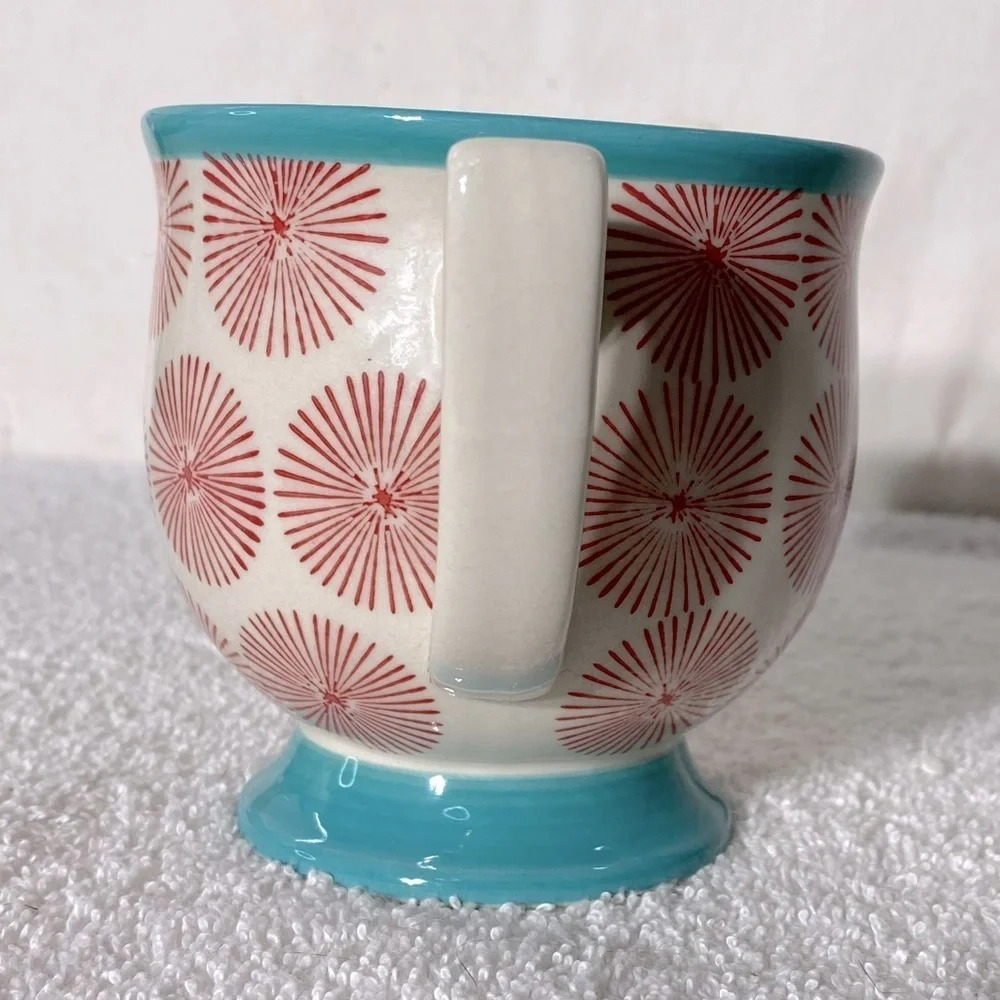 The Pioneer Woman Starburst Footed Hot Chocolate Coffee Cup Mug Turquoise Red - Picture 4 of 8